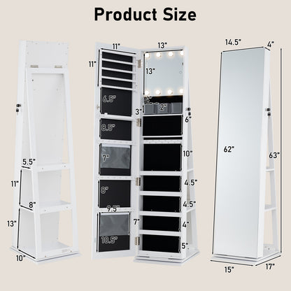 Swivel Jewelry Cabinet with Full Length Mirror and LED Lights