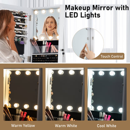Swivel Jewelry Cabinet with Full Length Mirror and LED Lights