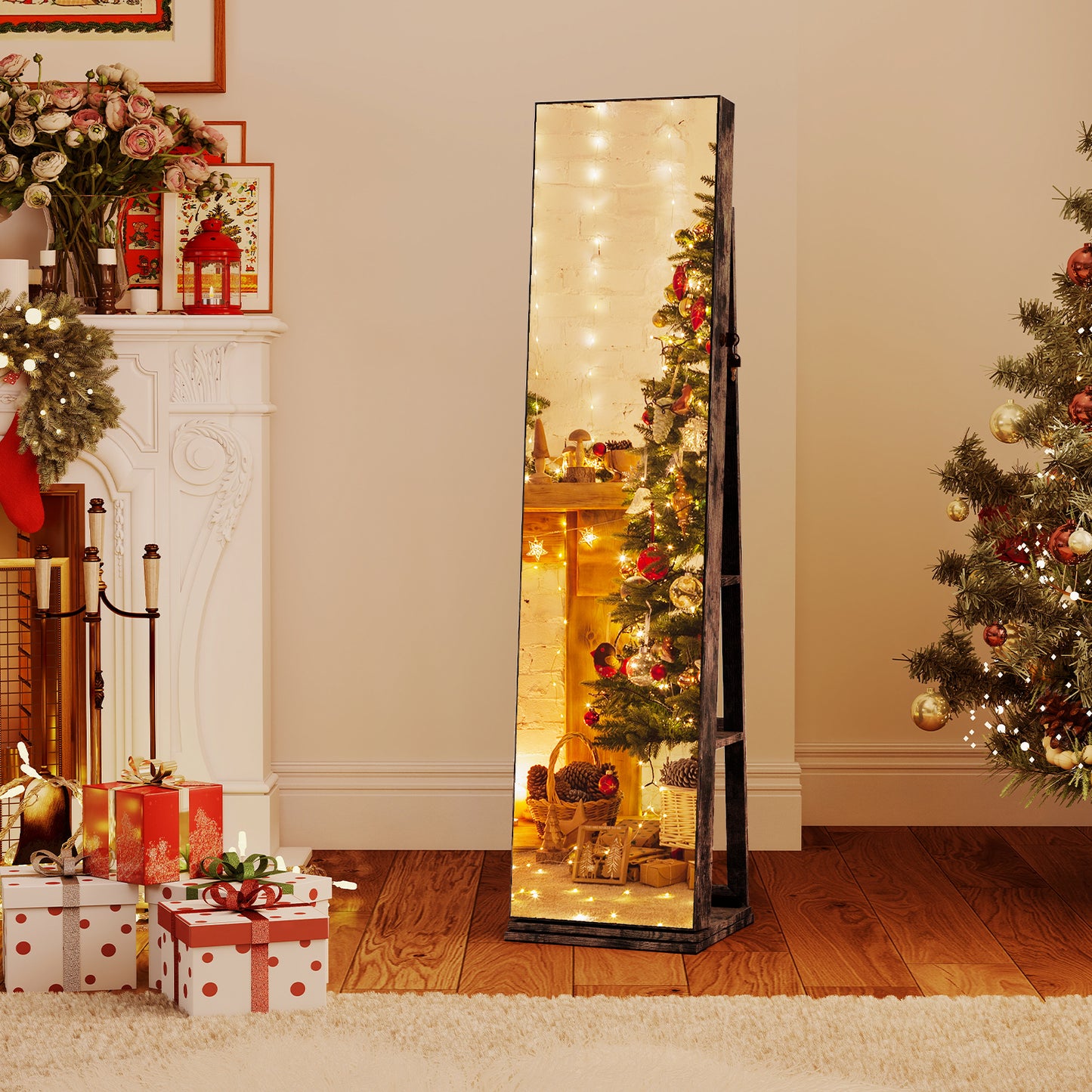 Swivel Jewelry Cabinet with Full Length Mirror and LED Lights