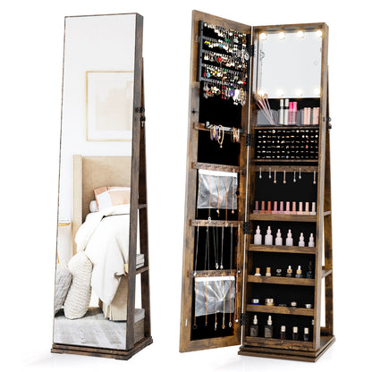 Swivel Jewelry Cabinet with Full Length Mirror and LED Lights