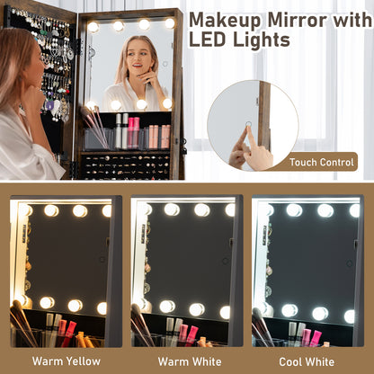 Swivel Jewelry Cabinet with Full Length Mirror and LED Lights