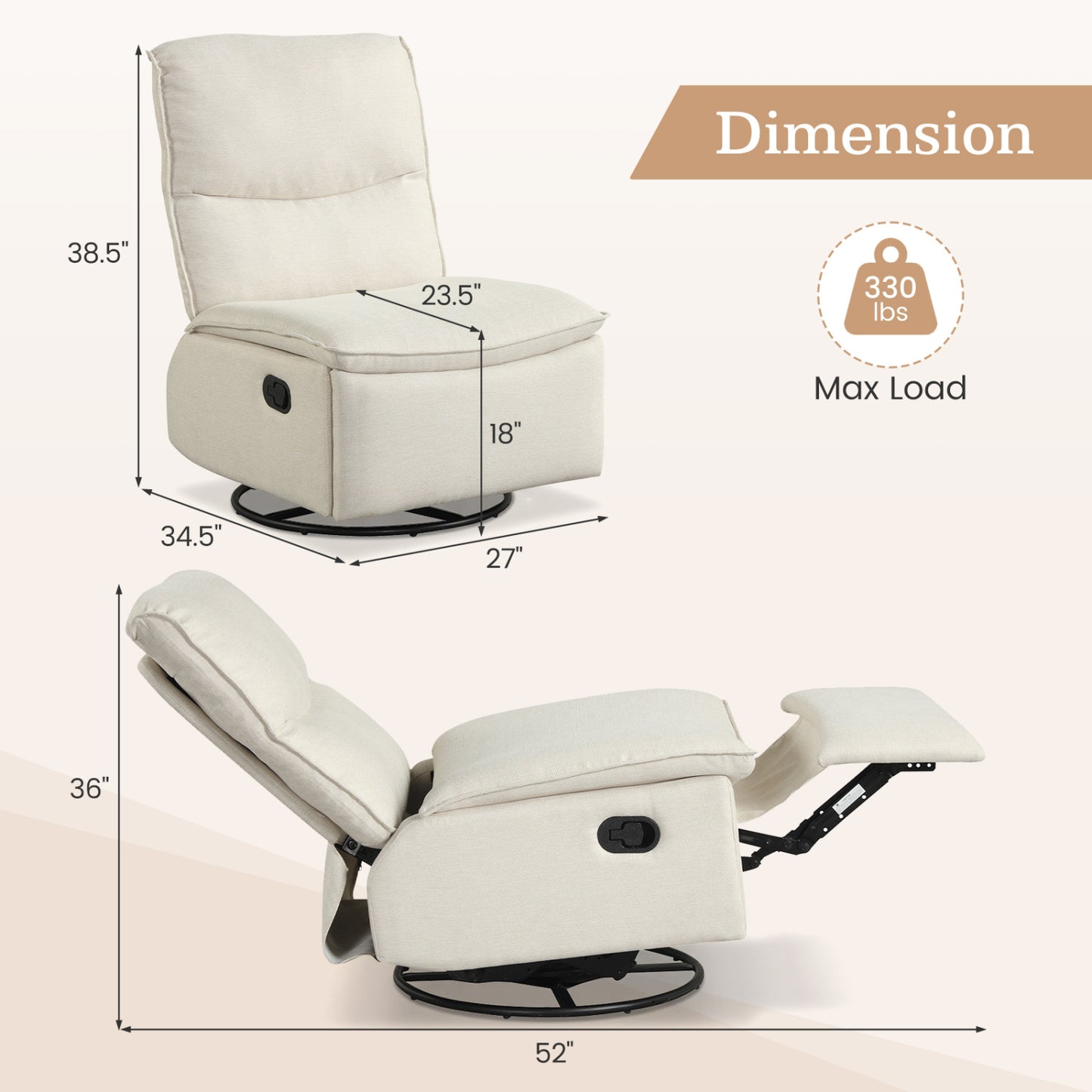360° Swivel Recliner Chair with Rocking Motion and Footrest