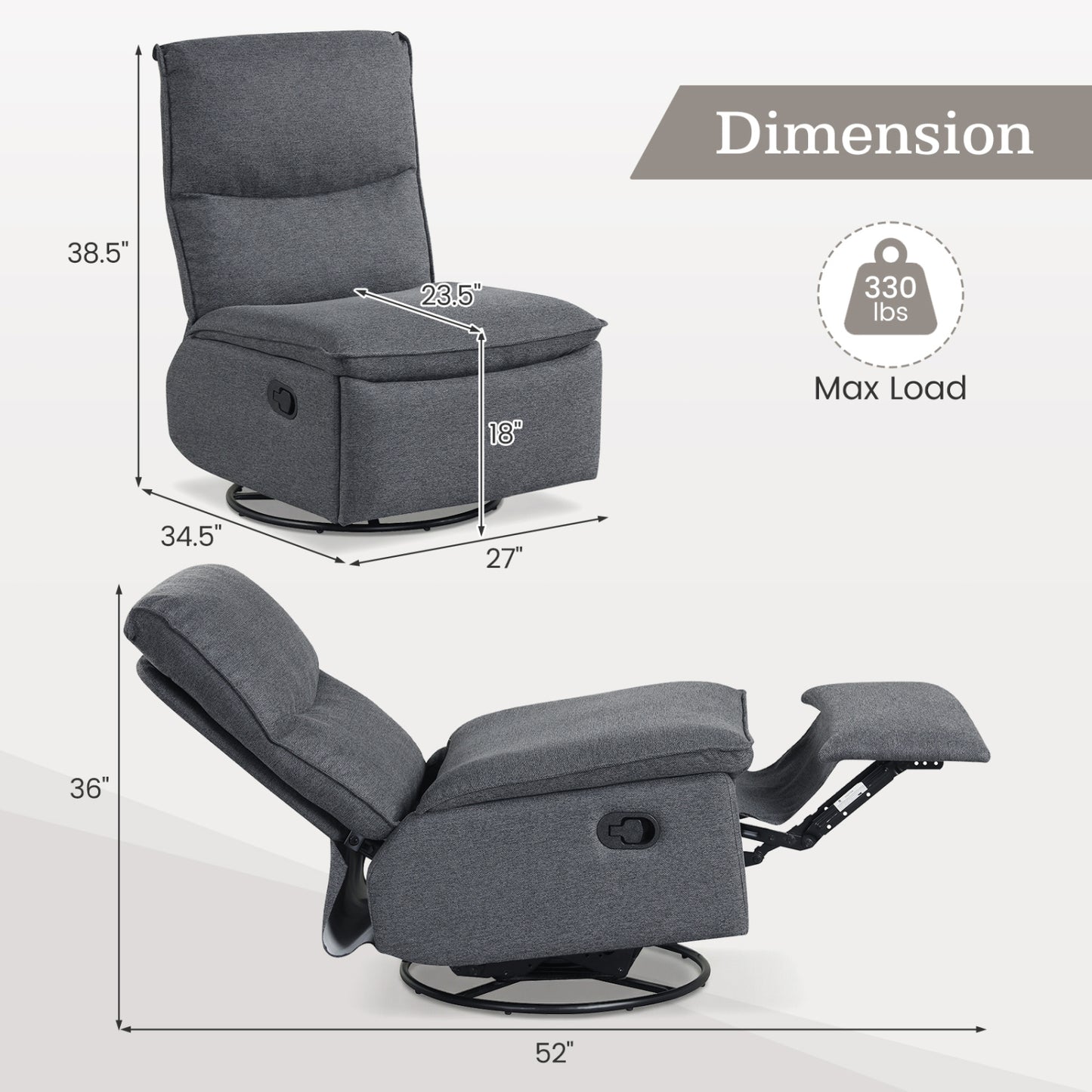 360° Swivel Recliner Chair with Rocking Motion and Footrest