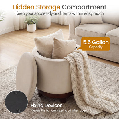360° Swivel Velvet Foot Rest with Hidden Storage for Living Room