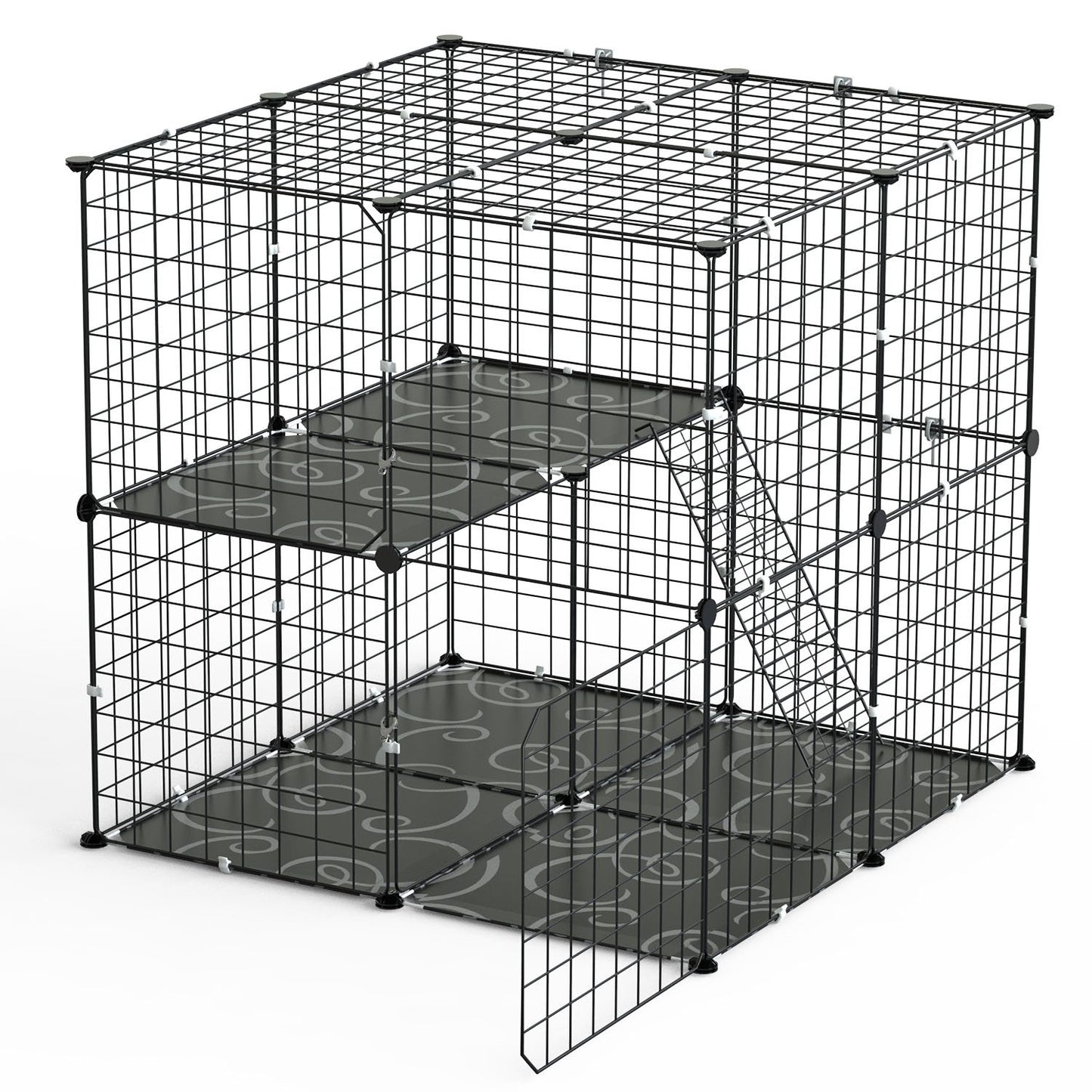 2-Tier Cat Cage Playpen with Climbing Ladder & Dual Doors
