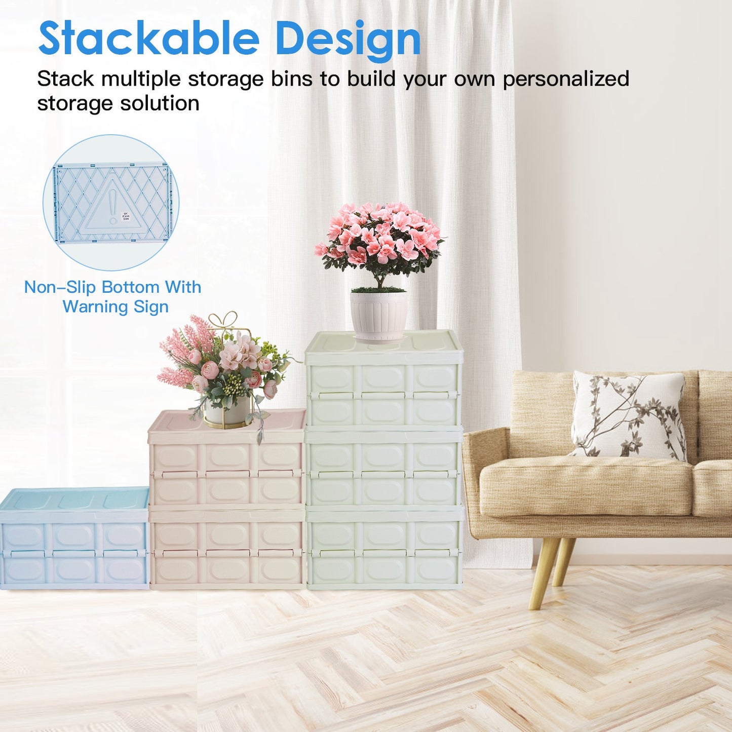 Collapsible Storage Bins with Lids - 2 Pack Stackable Organizer