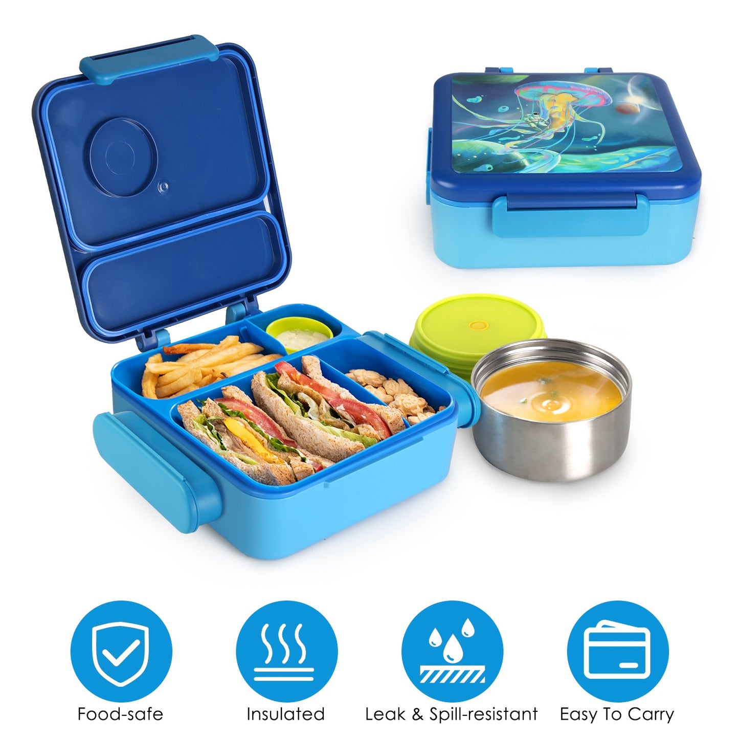 Kids Insulated Lunch Box with 2 Compartments & Utensils