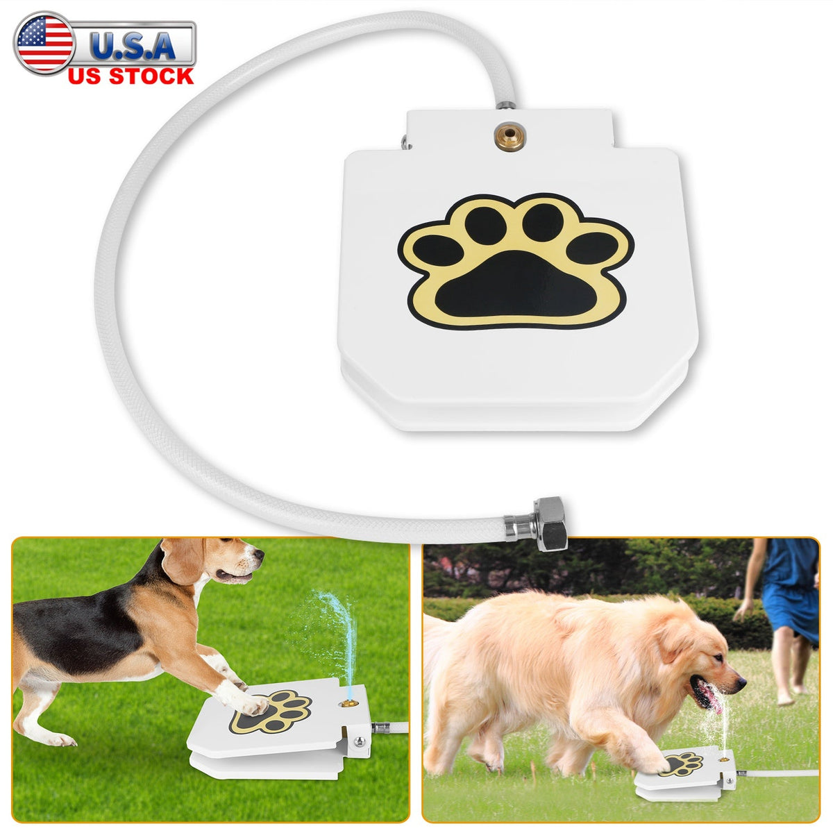Dog Water Fountain Outdoor Dog Pet Water Dispenser Step-on Activated Sprinkler w/ Interactive Paw Pedal Valve for Drinking Fresh Water