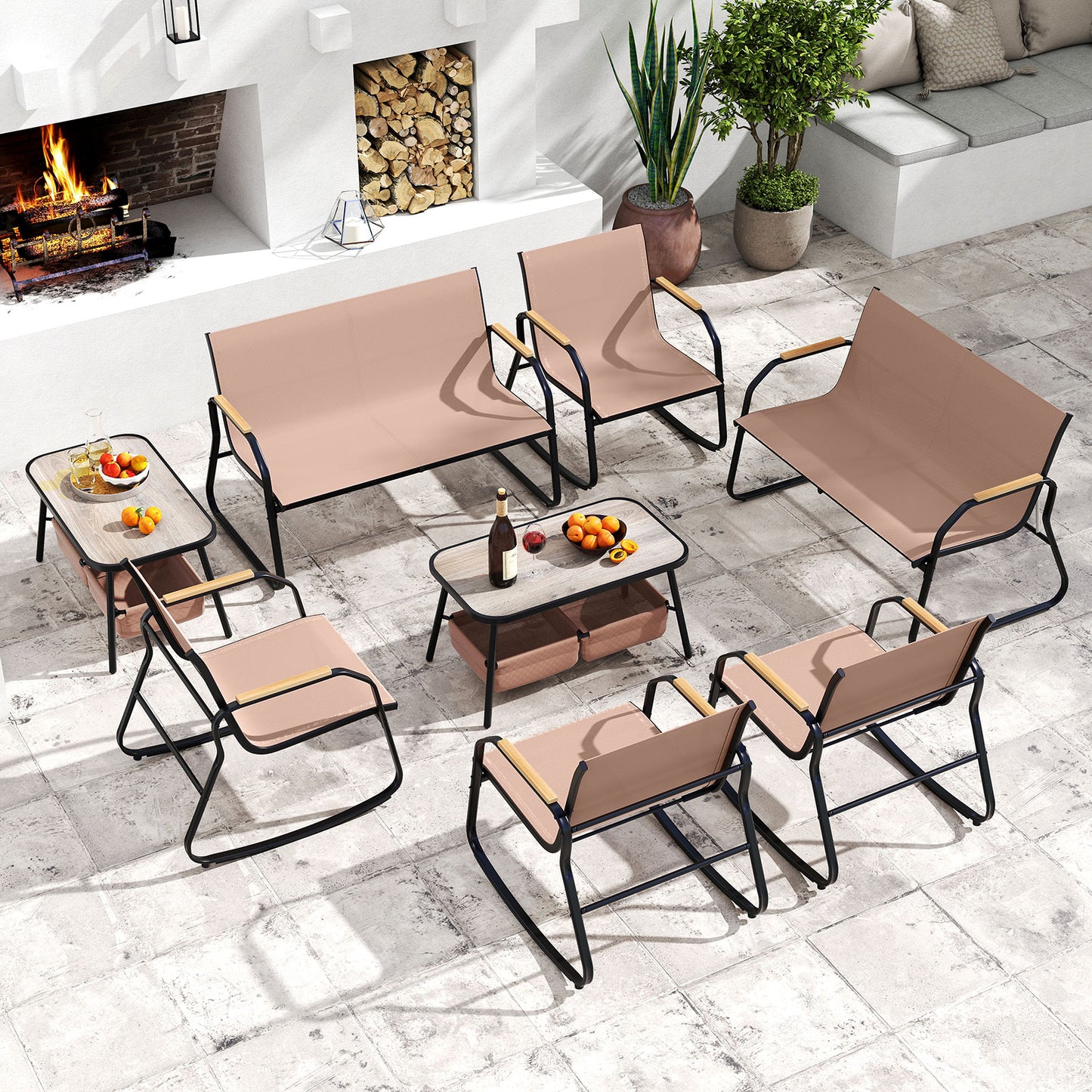 4-Piece Patio Conversation Set with Rocking Chairs & Loveseat