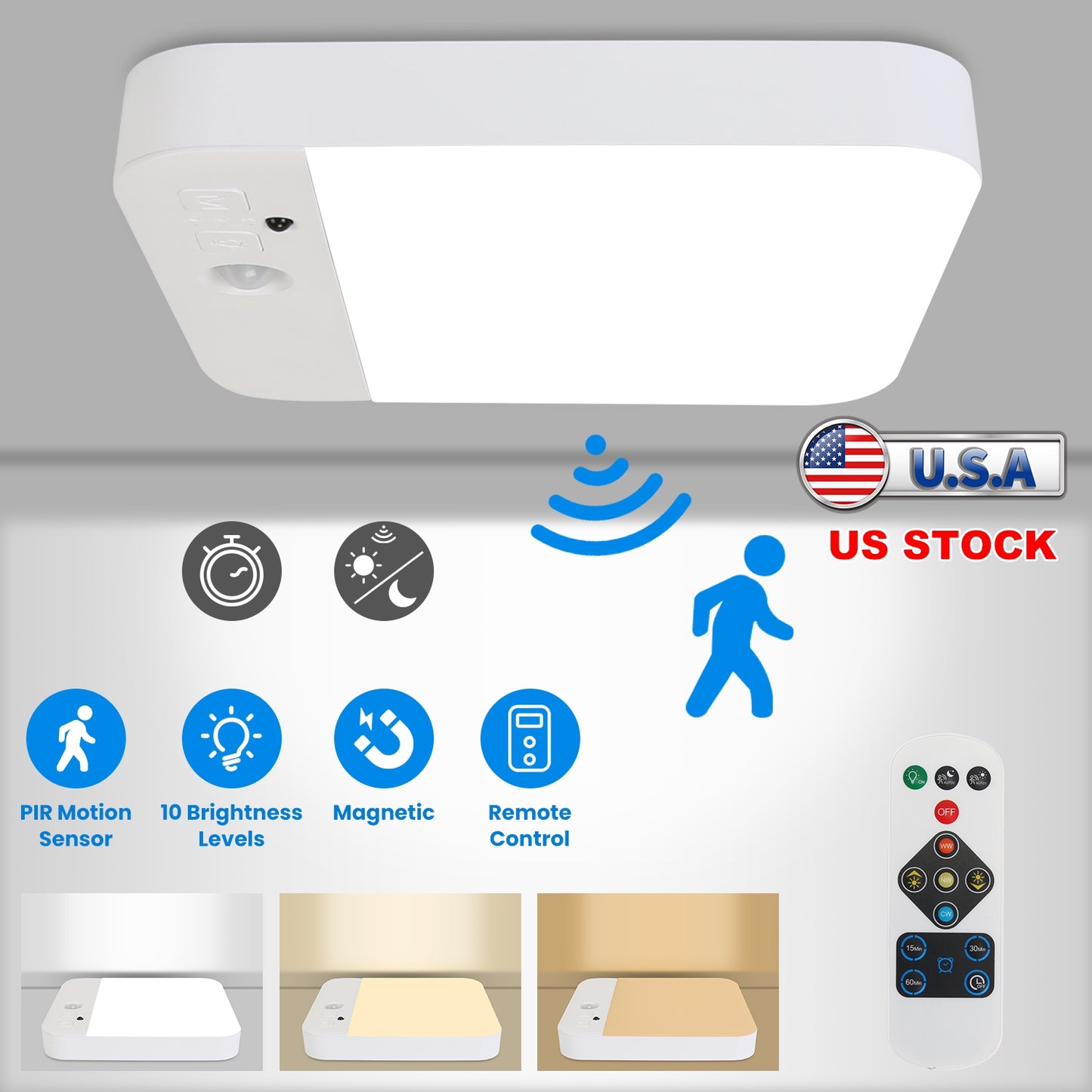 Motion Sensor Ceiling Light with Remote & Rechargeable Battery