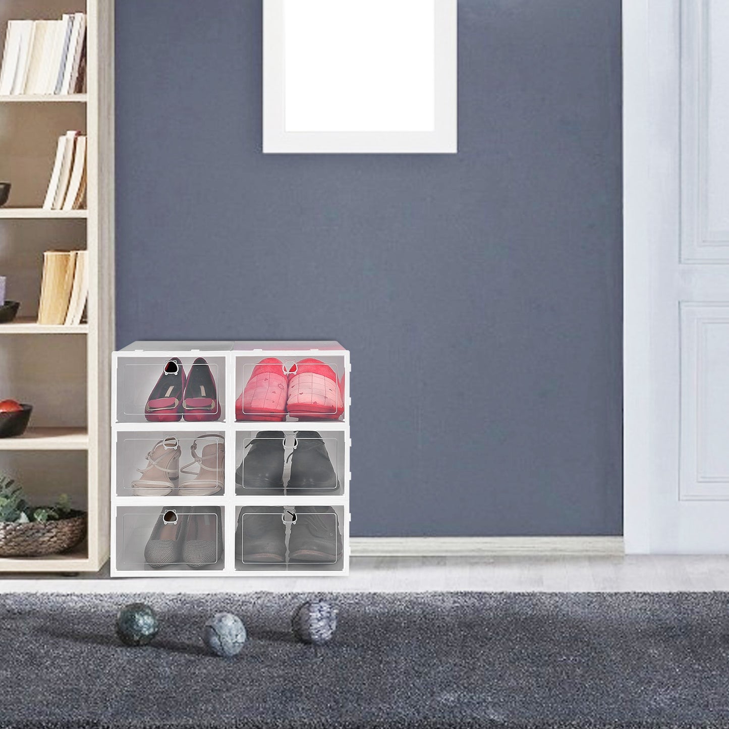 Collapsible Shoe Storage Boxes - Stackable Clear Organizer (6-Pack)