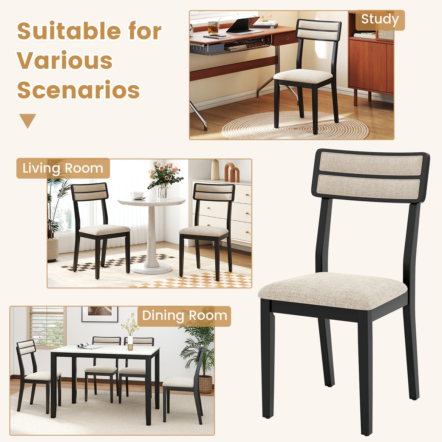 Dining Chairs Set of 2 with Ergonomic Tilt Backrest