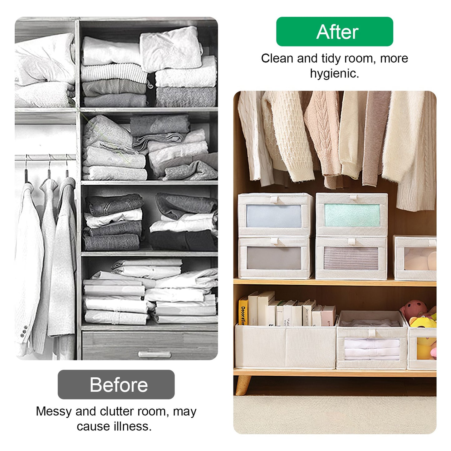 Foldable Linen Storage Bins with Clear Window - Set of 4