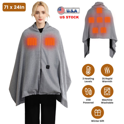 USB Heated Shawl with 3 Heat Levels and Zipper