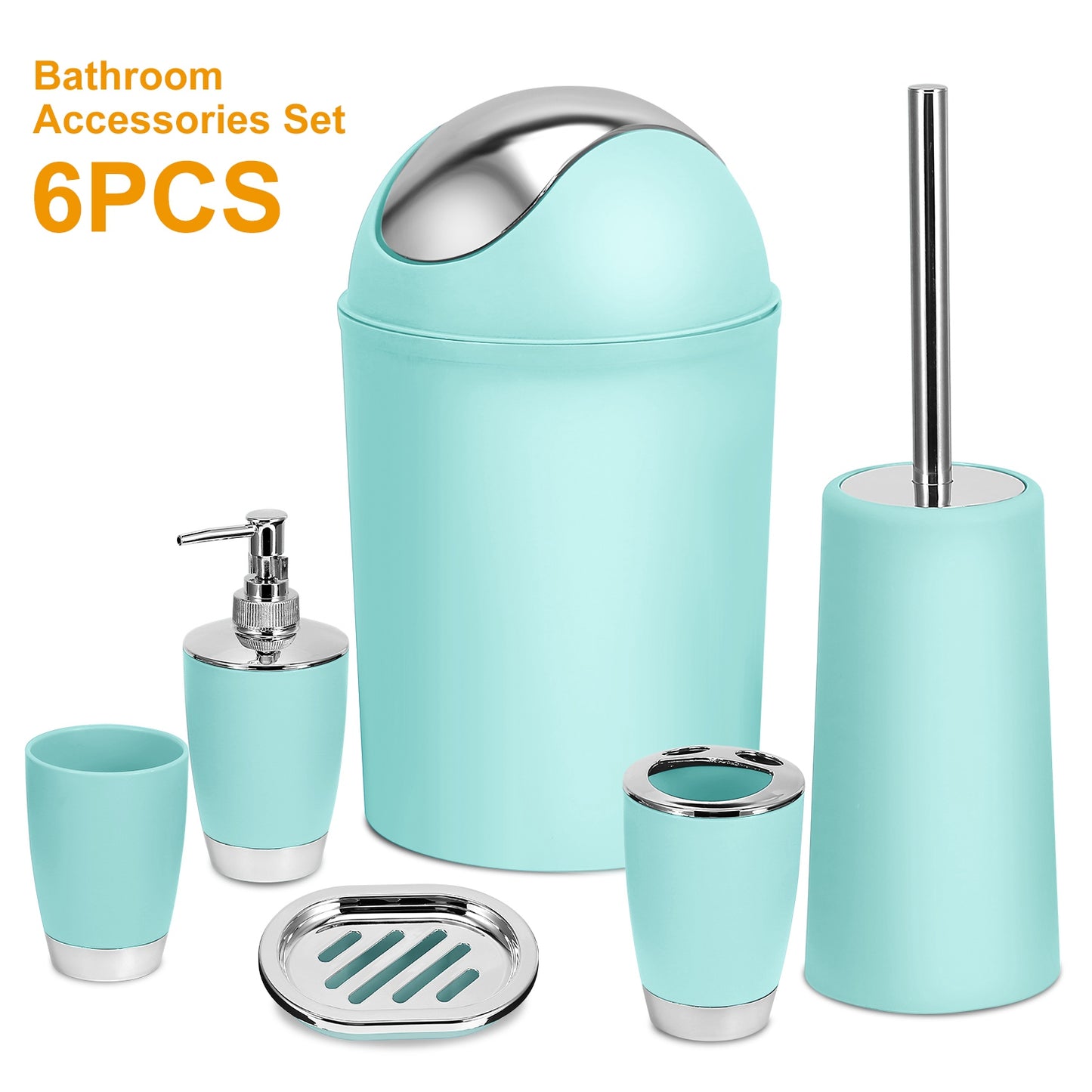 6-Piece Bathroom Accessories Set with Soap Dispenser & Brush