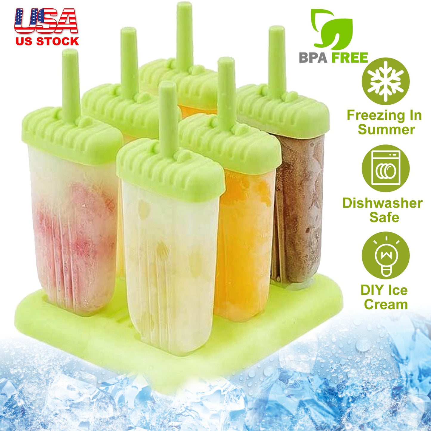 Reusable Popsicle Molds Set of 6 with Drip-Guard Handles