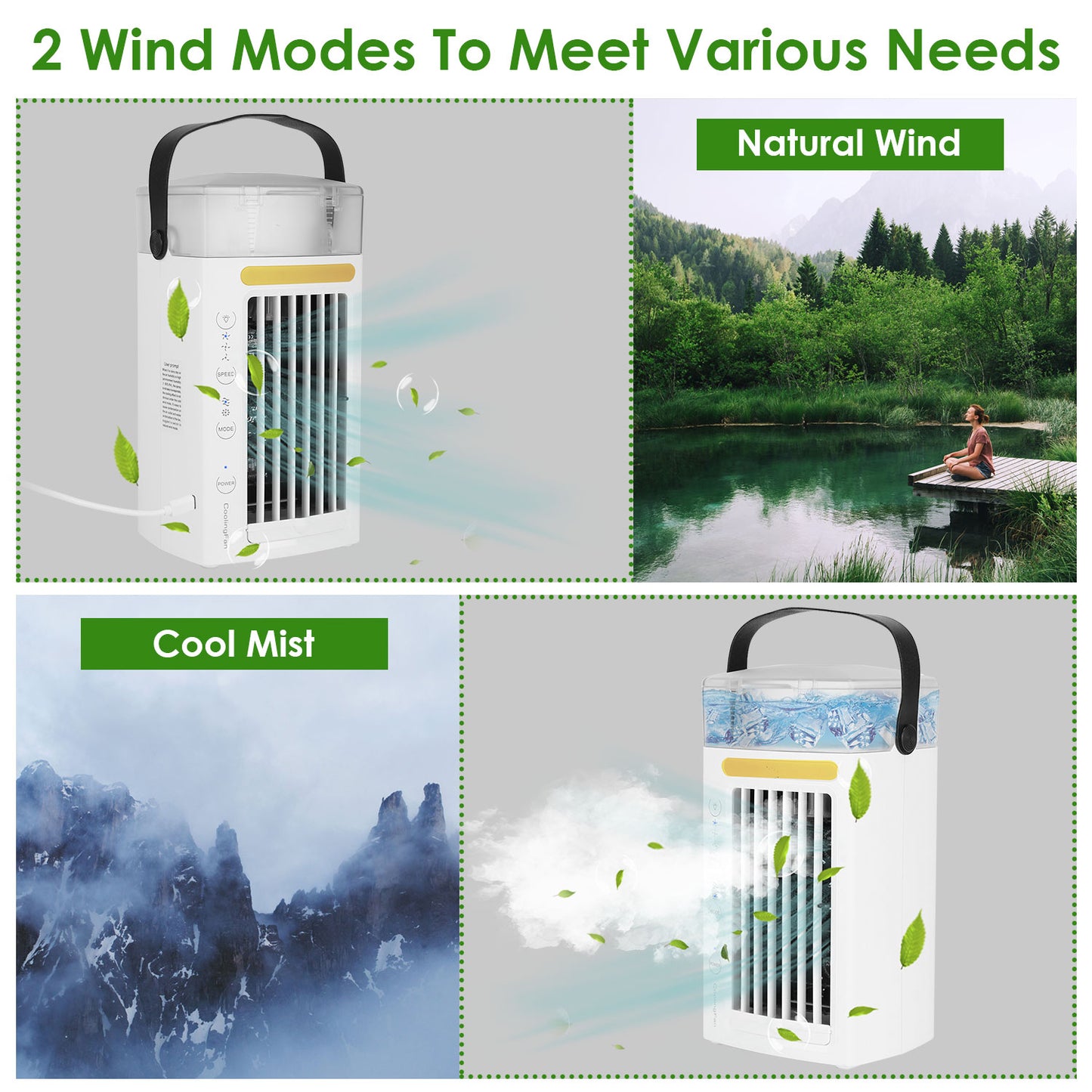 Portable Evaporative Air Cooler with Mist & 3 Speed Fan