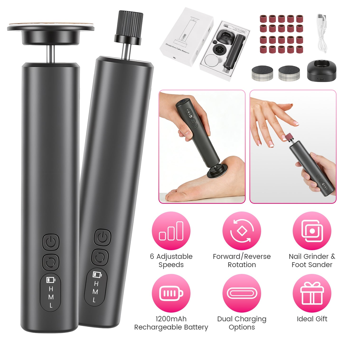 Electric Foot Callus Remover with Nail Grinder & 40 Discs