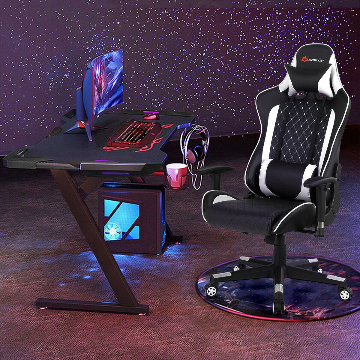 Gaming Chair with Massage Lumbar Support and Headrest