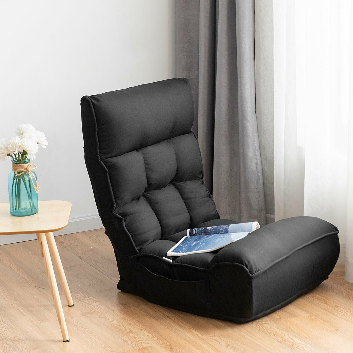4-Position Adjustable Floor Chair with Folding Design