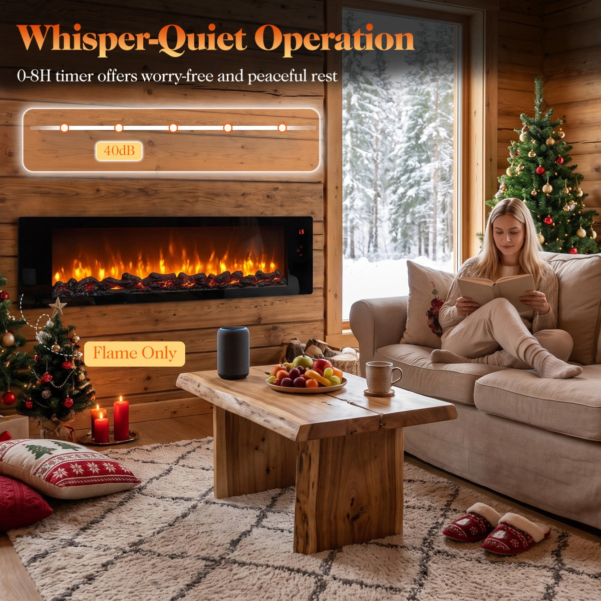 36" Electric Fireplace with 5-Level Adjustable Brightness