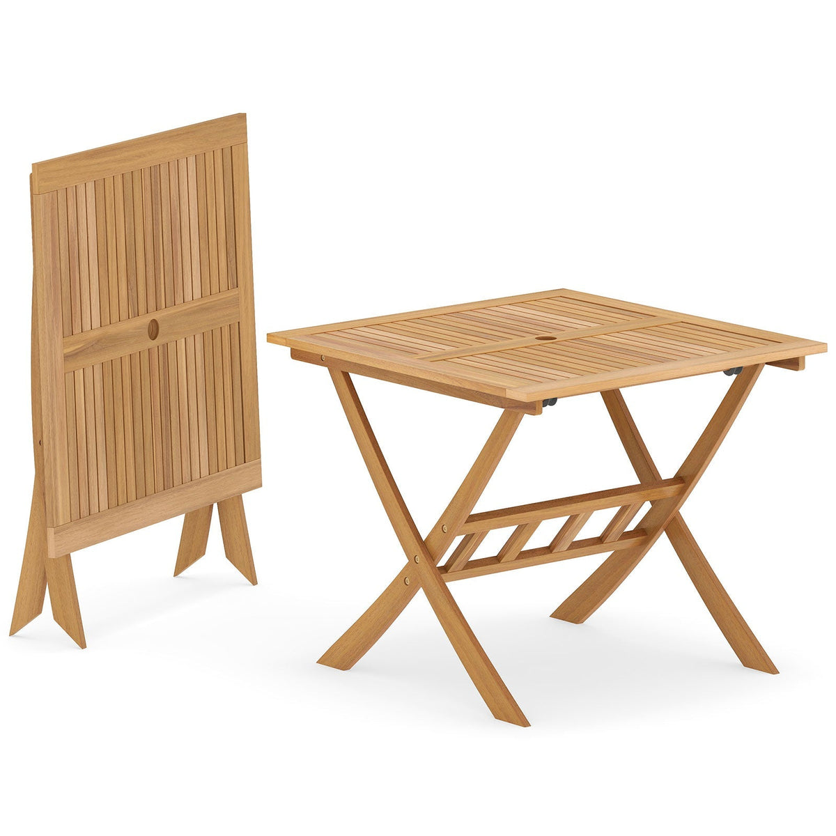 36-Inch Acacia Wood Folding Patio Dining Table with Umbrella Hole for 4 People