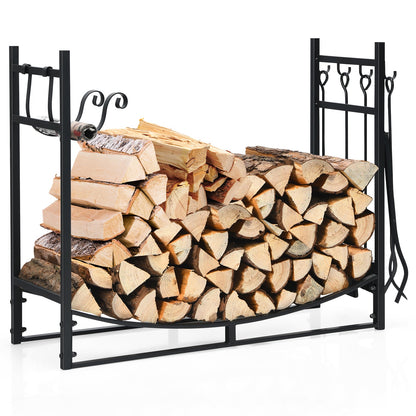 36 Inch Fireplace Log Holder with Tools and Kindling Holders