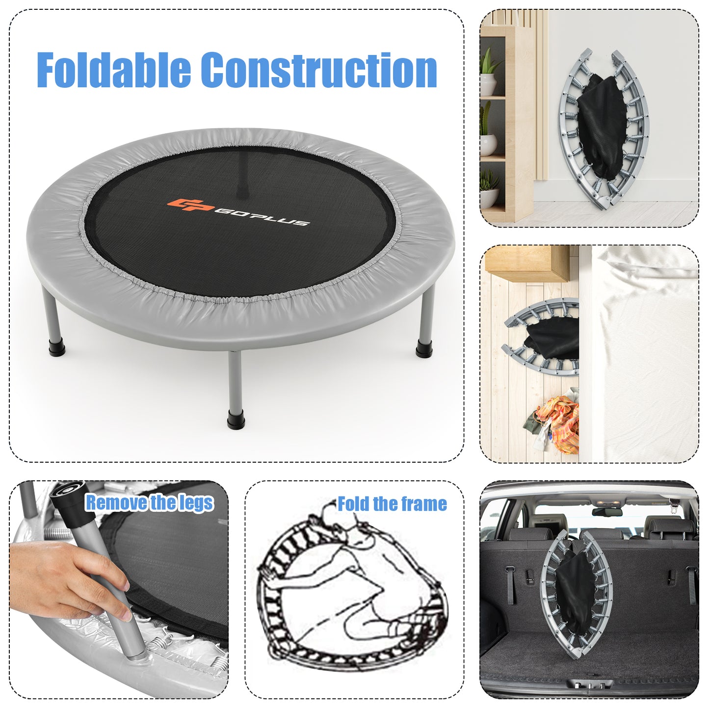 36-Inch Folding Mini Trampoline for Fitness & Recreation