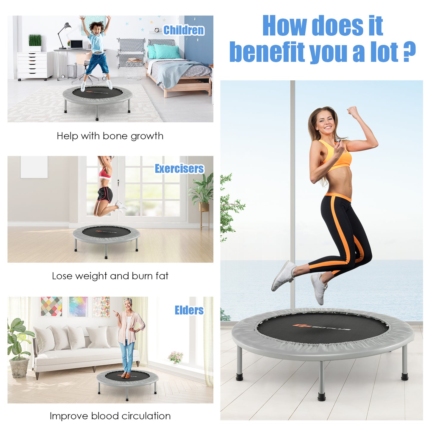 36-Inch Folding Mini Trampoline for Fitness & Recreation