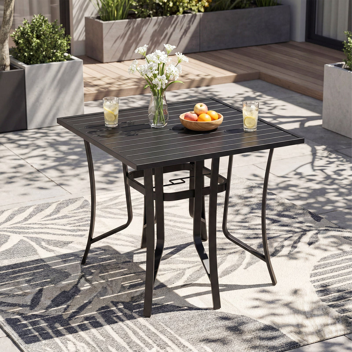 36 Inch Square Patio Table for 4 Metal Dining Table with Umbrella Hole-Black