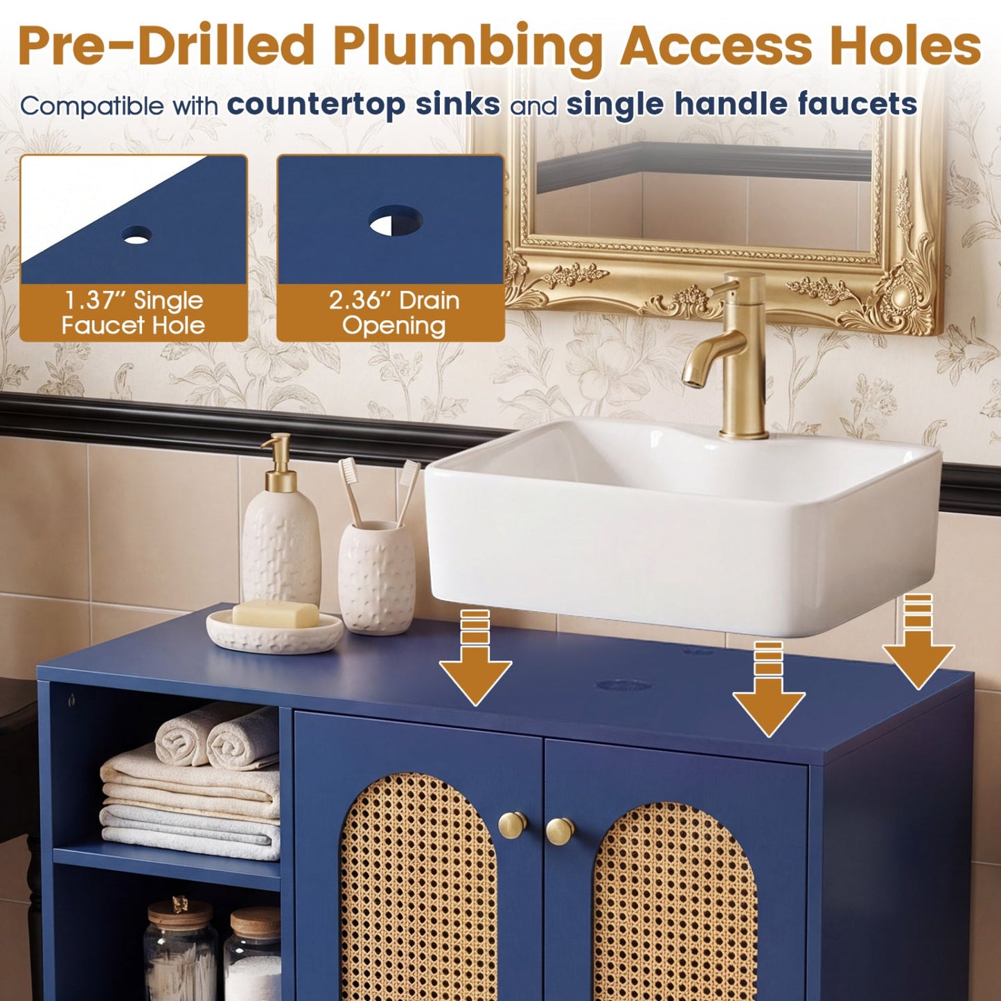 36 Inch Under Sink Cabinet Boho for Vessel Sinks and Single-Handle Faucets