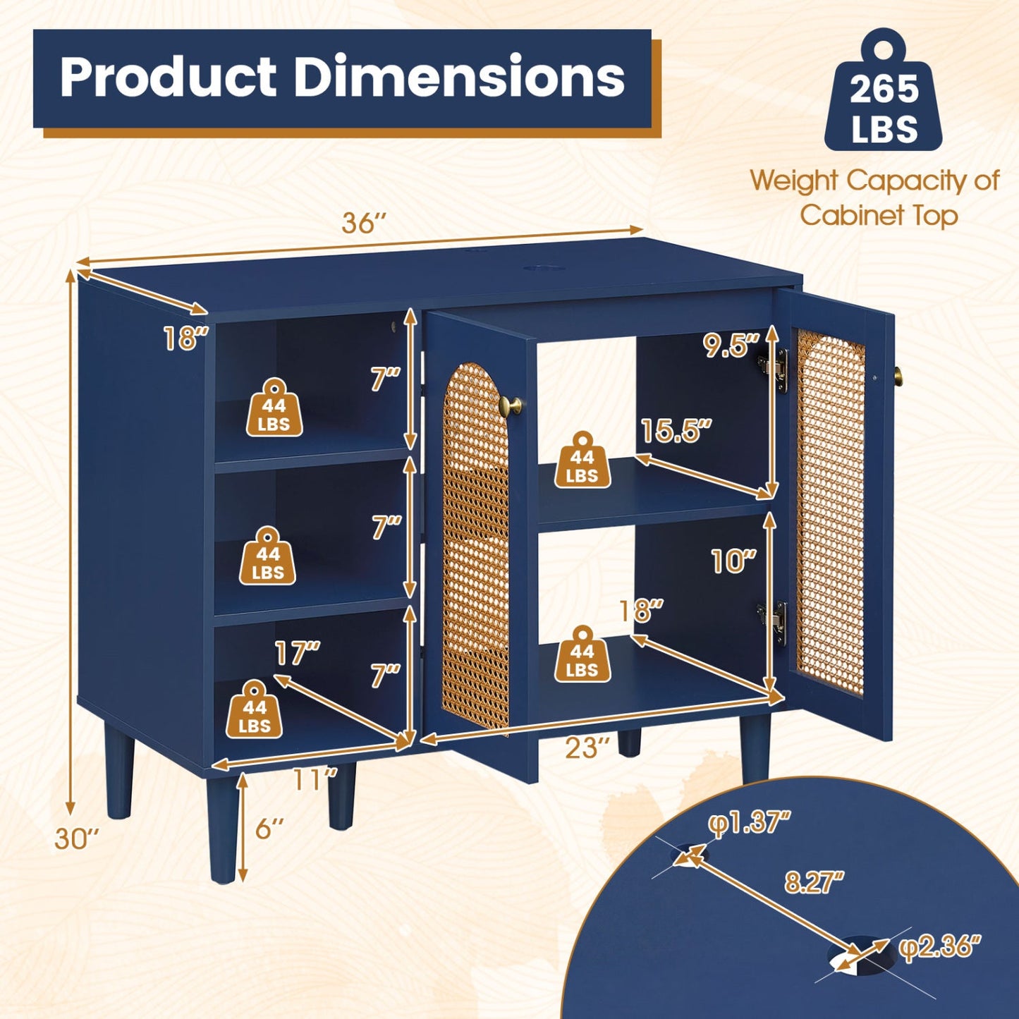 36 Inch Under Sink Cabinet Boho for Vessel Sinks and Single-Handle Faucets