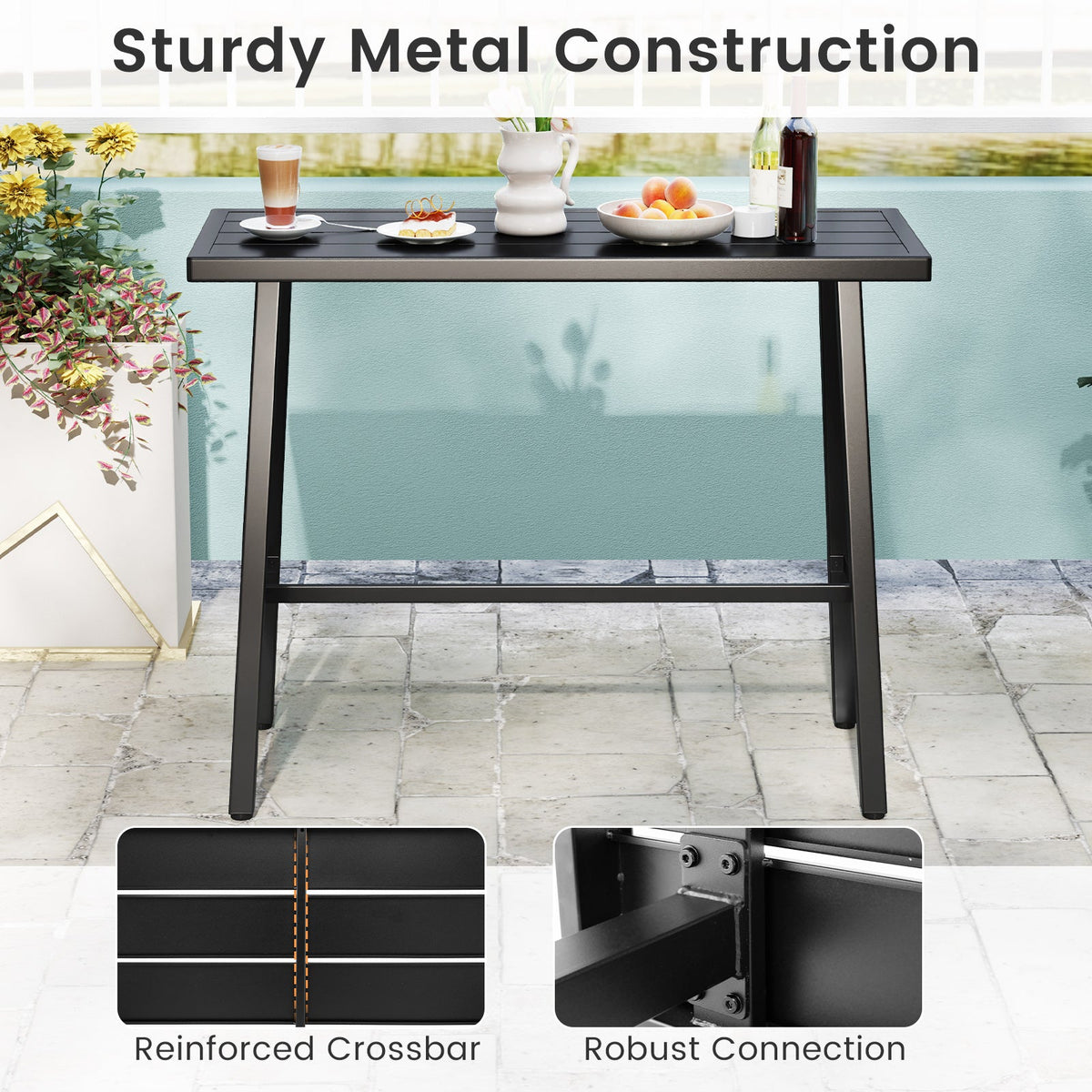 36 Inches Patio Counter Height Bar Table with Adjustable Foot Pads