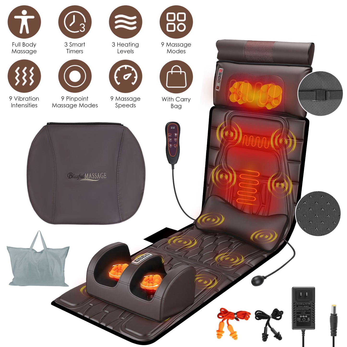 Full Body Massage Mat with Heat and Shiatsu Neck & Foot Massagers