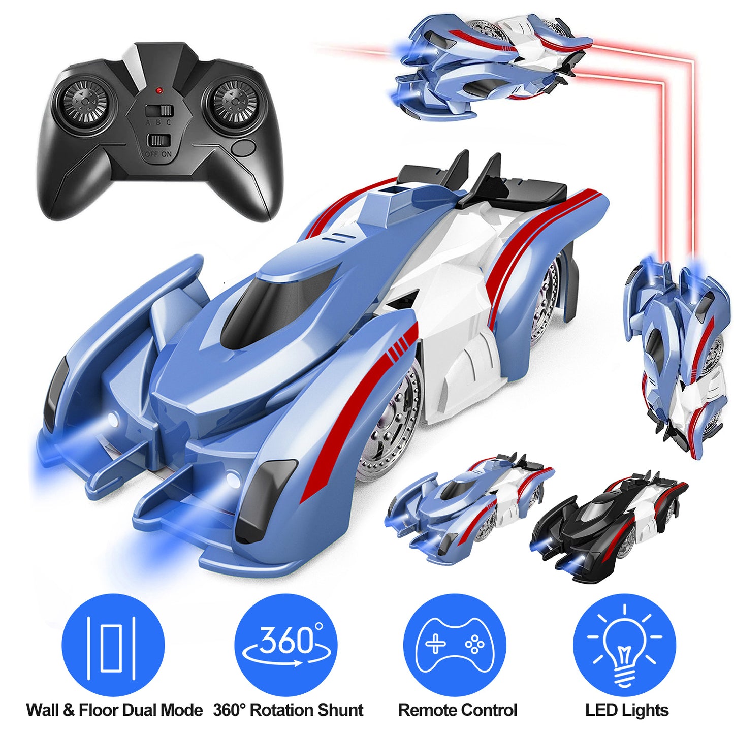 Wall Climbing RC Car with 360° Rotation and LED Lights