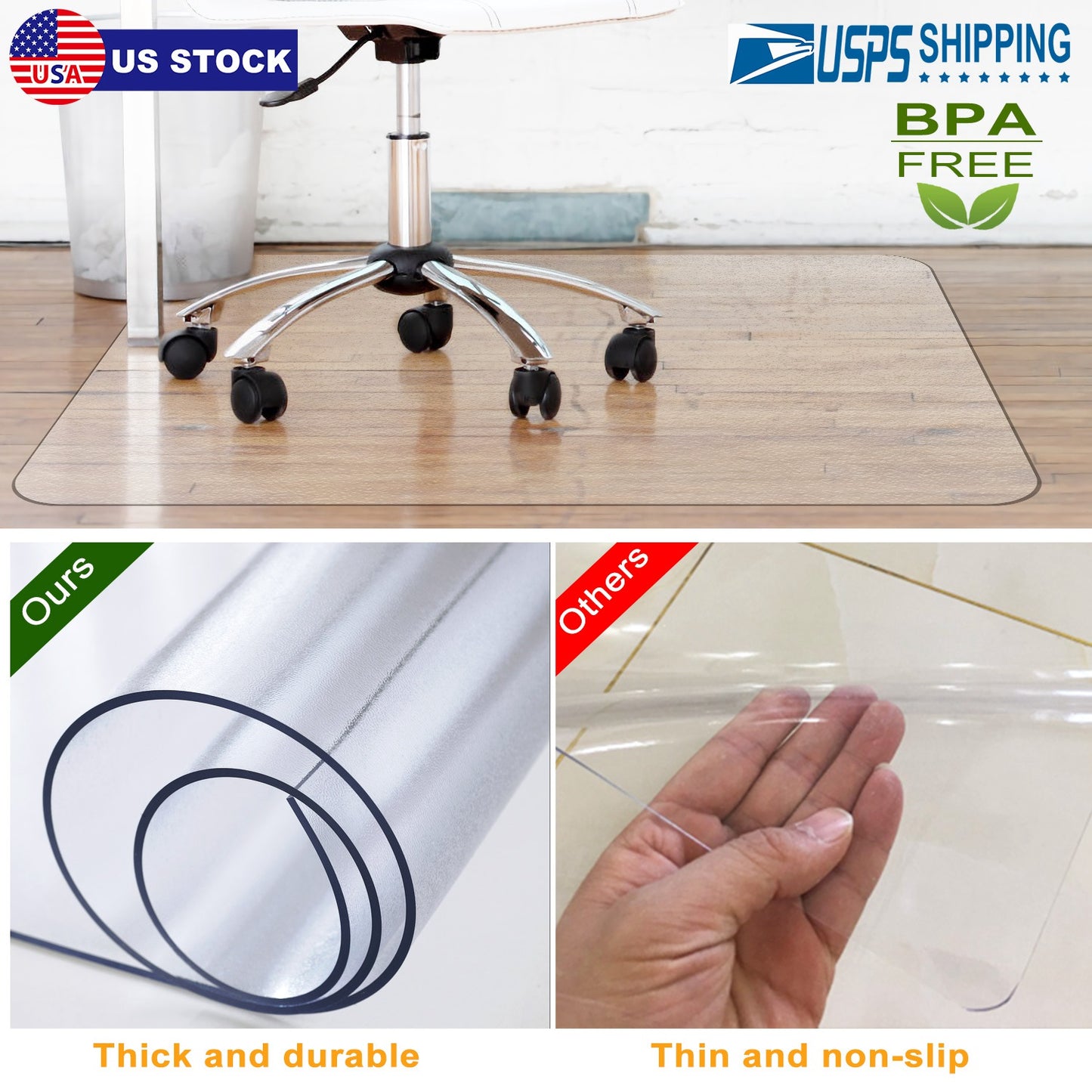 Chair Mat 36" x 48" PVC Floor Protector for Hard Floors