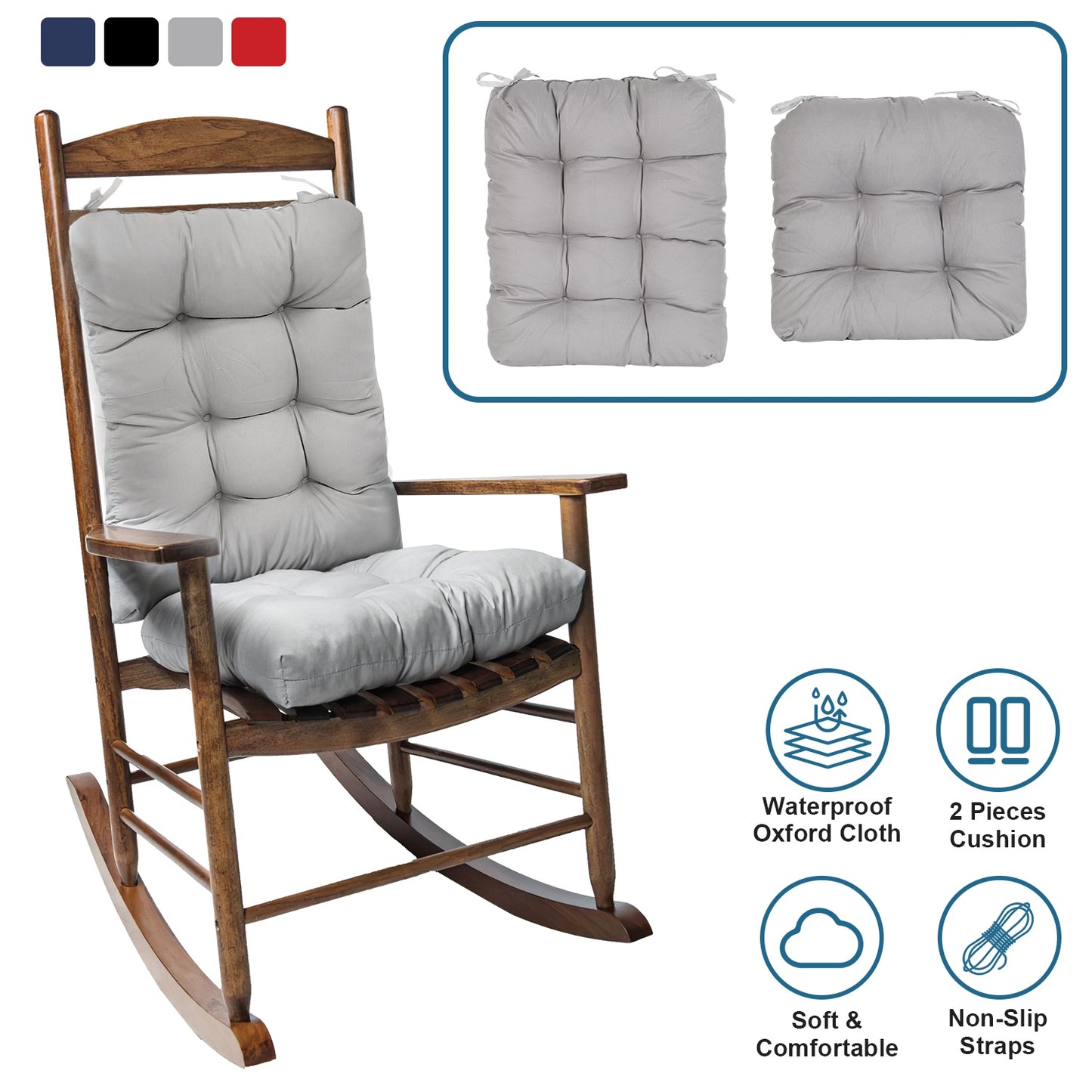 Rocking Chair Cushion Set - Waterproof with Non-Slip Ties