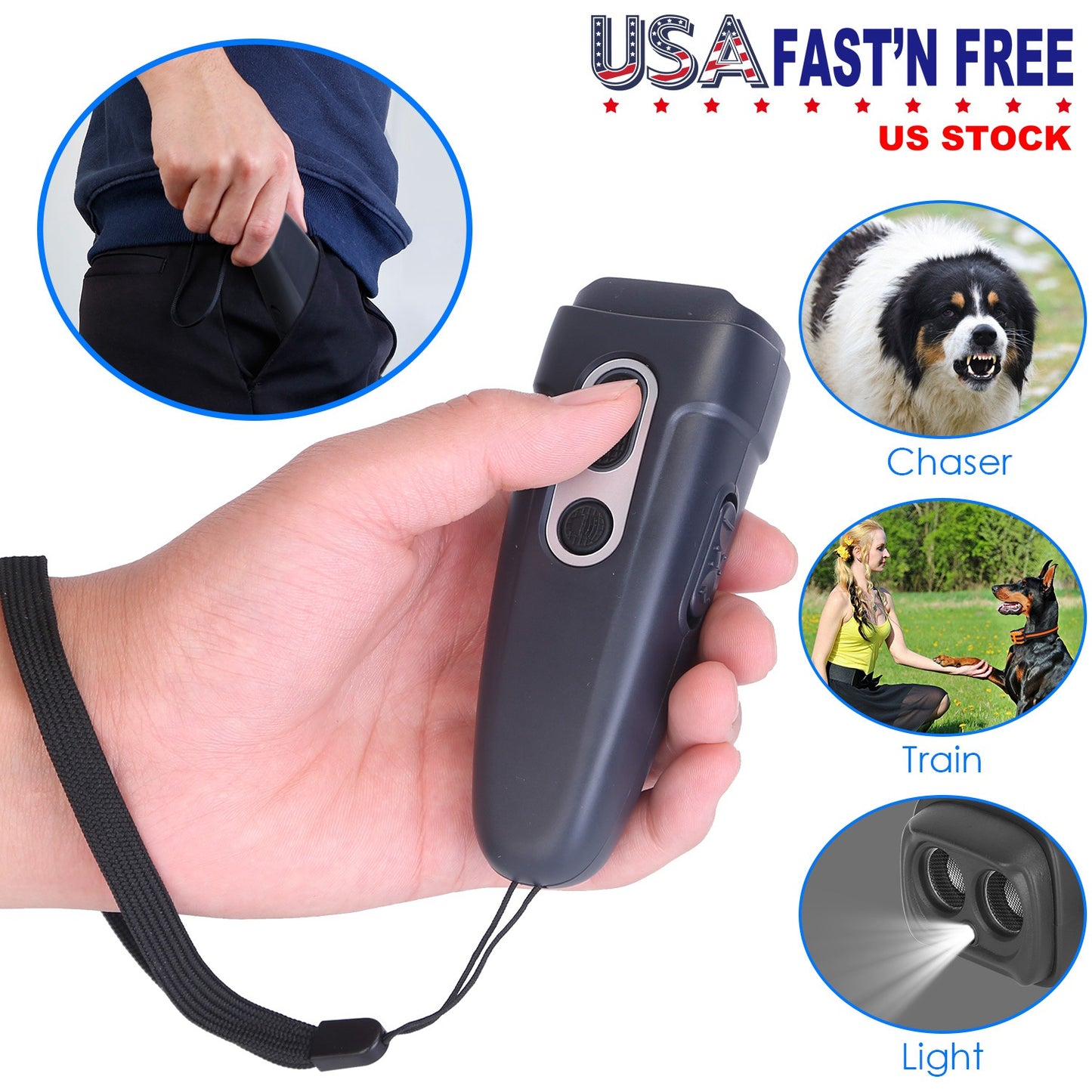Ultrasonic Dog Barking Deterrent with LED Flashlight