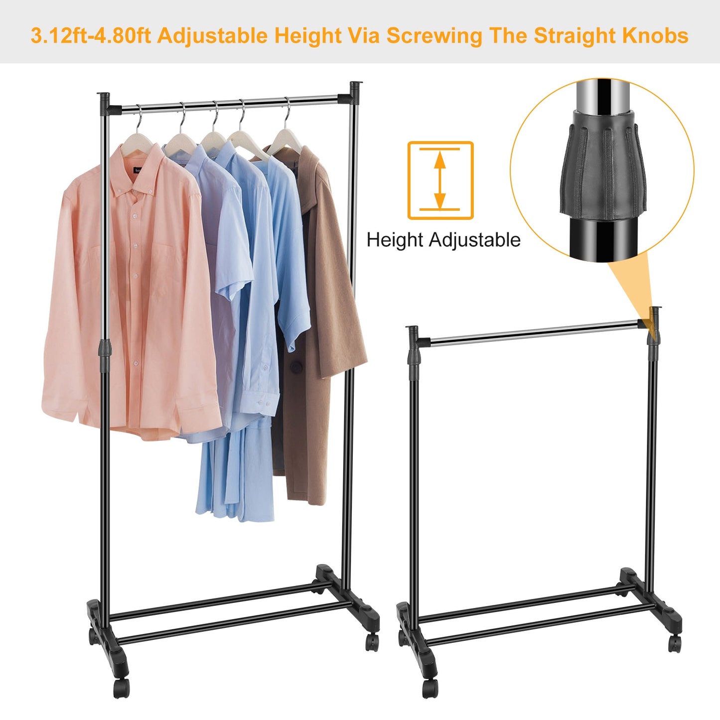 Adjustable Garment Rack with Wheels and Storage Shelf