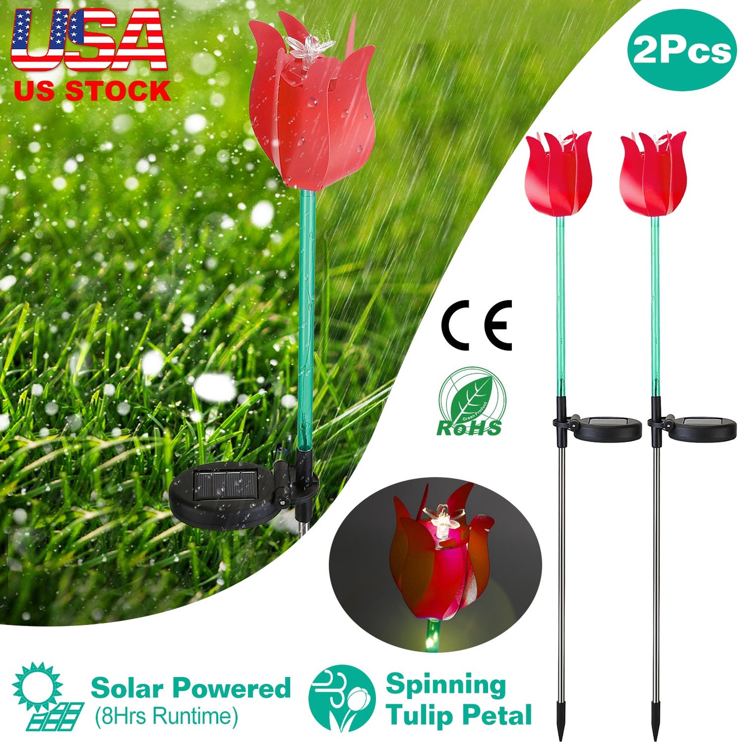 Solar Powered Tulip Garden Stake Light with Windmill