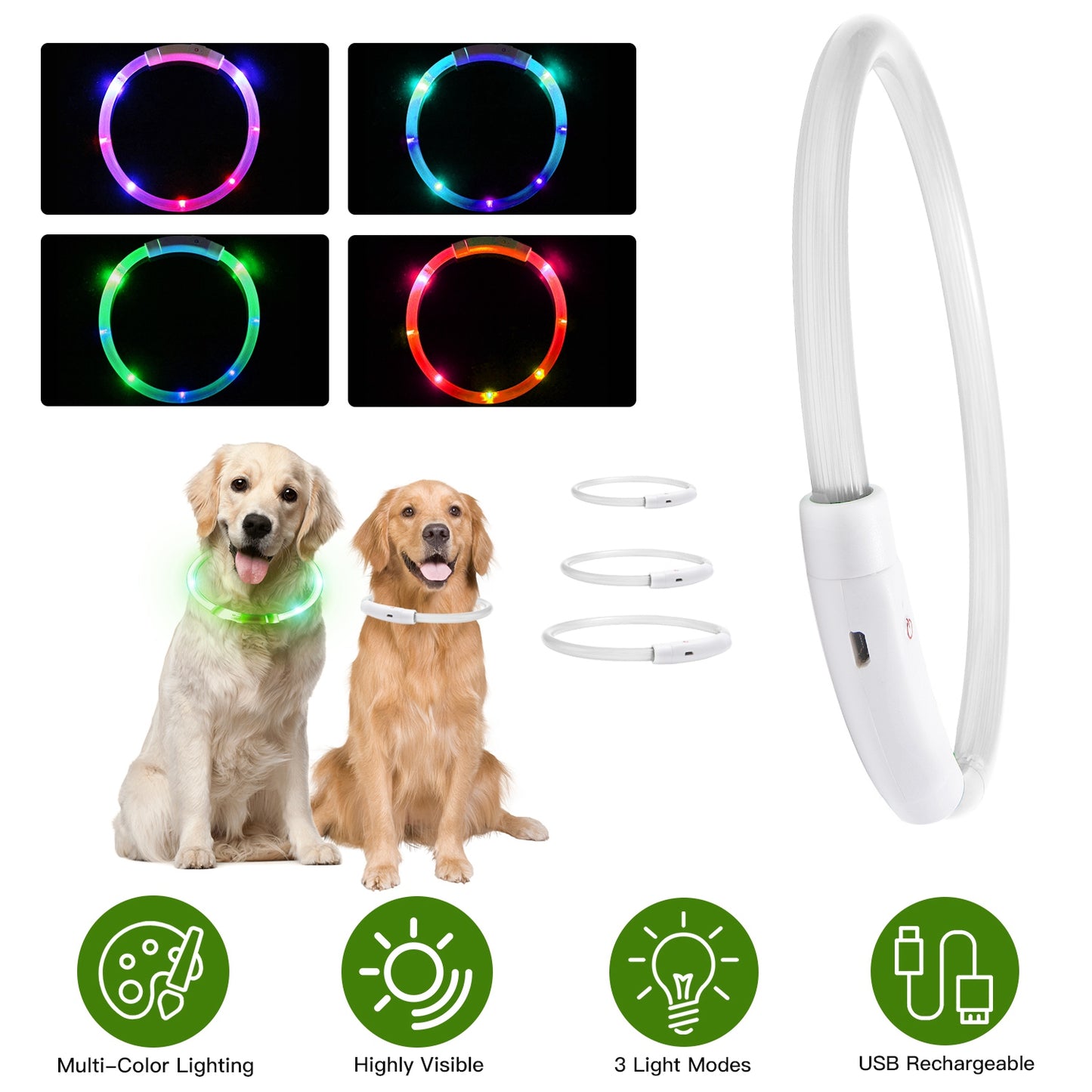 LED Dog Collar USB Rechargeable Multi-Color Safety Light