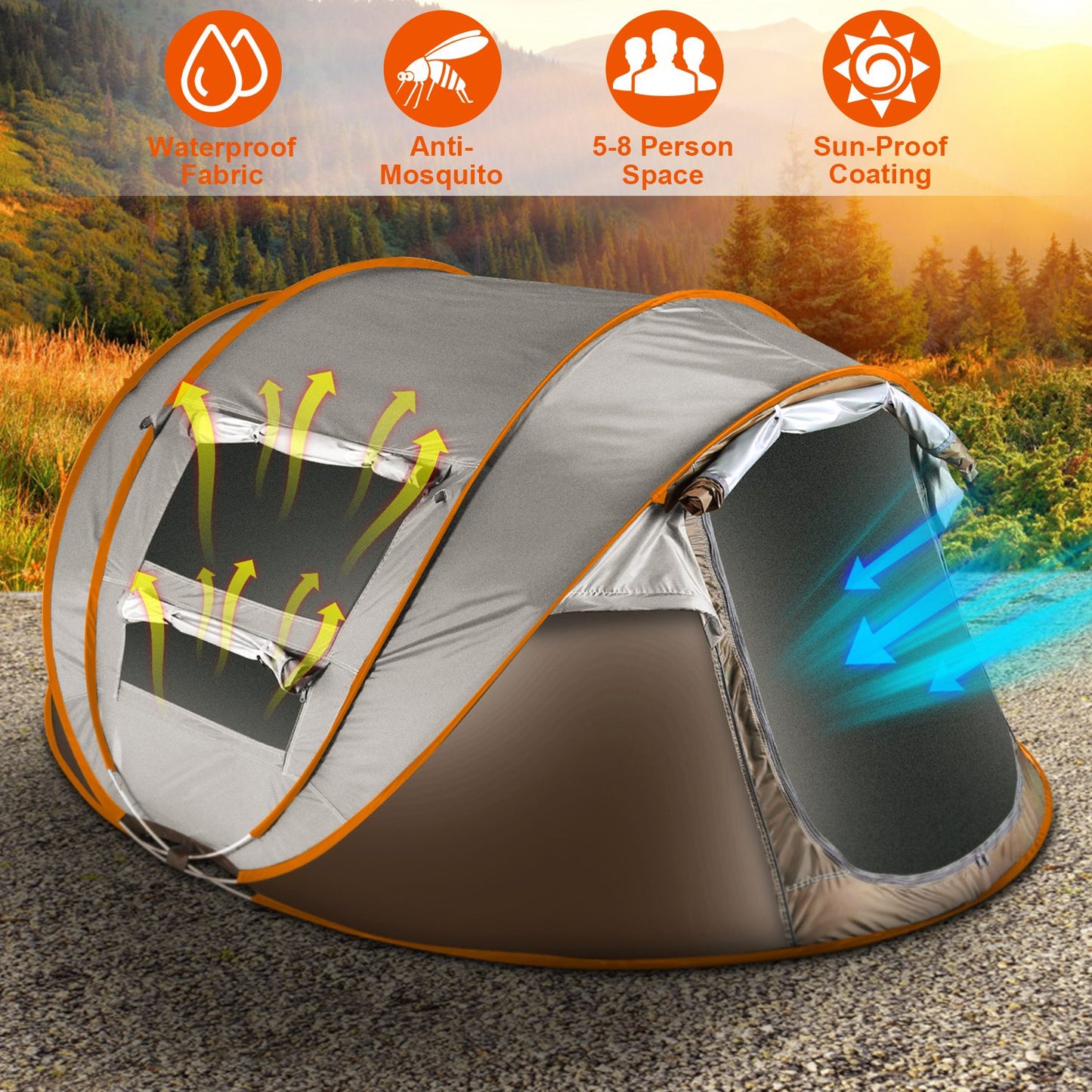 Pop Up Tent 5-8 Person Instant Setup Waterproof Camping Tent