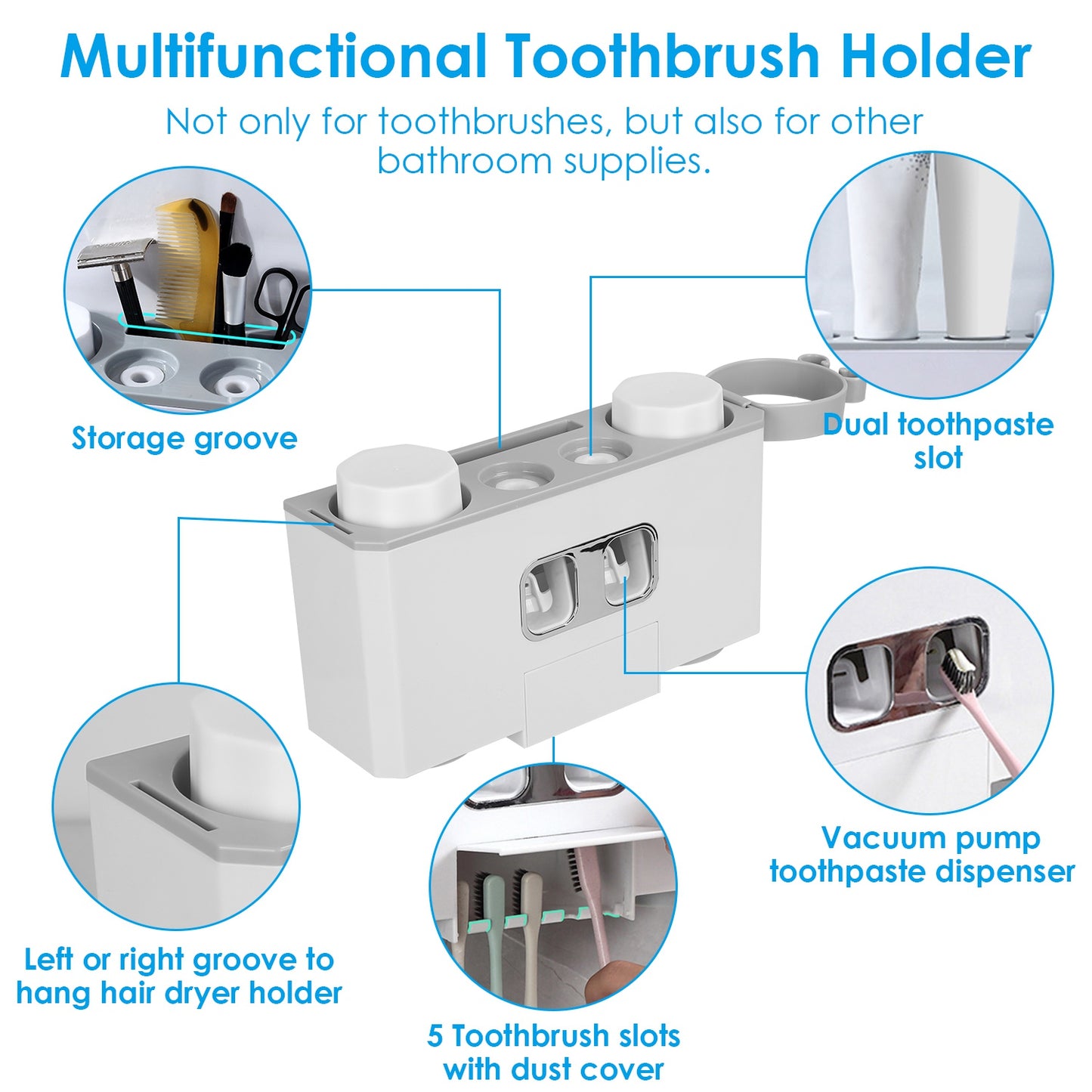 Wall Mount Toothbrush Holder with Automatic Toothpaste Dispenser