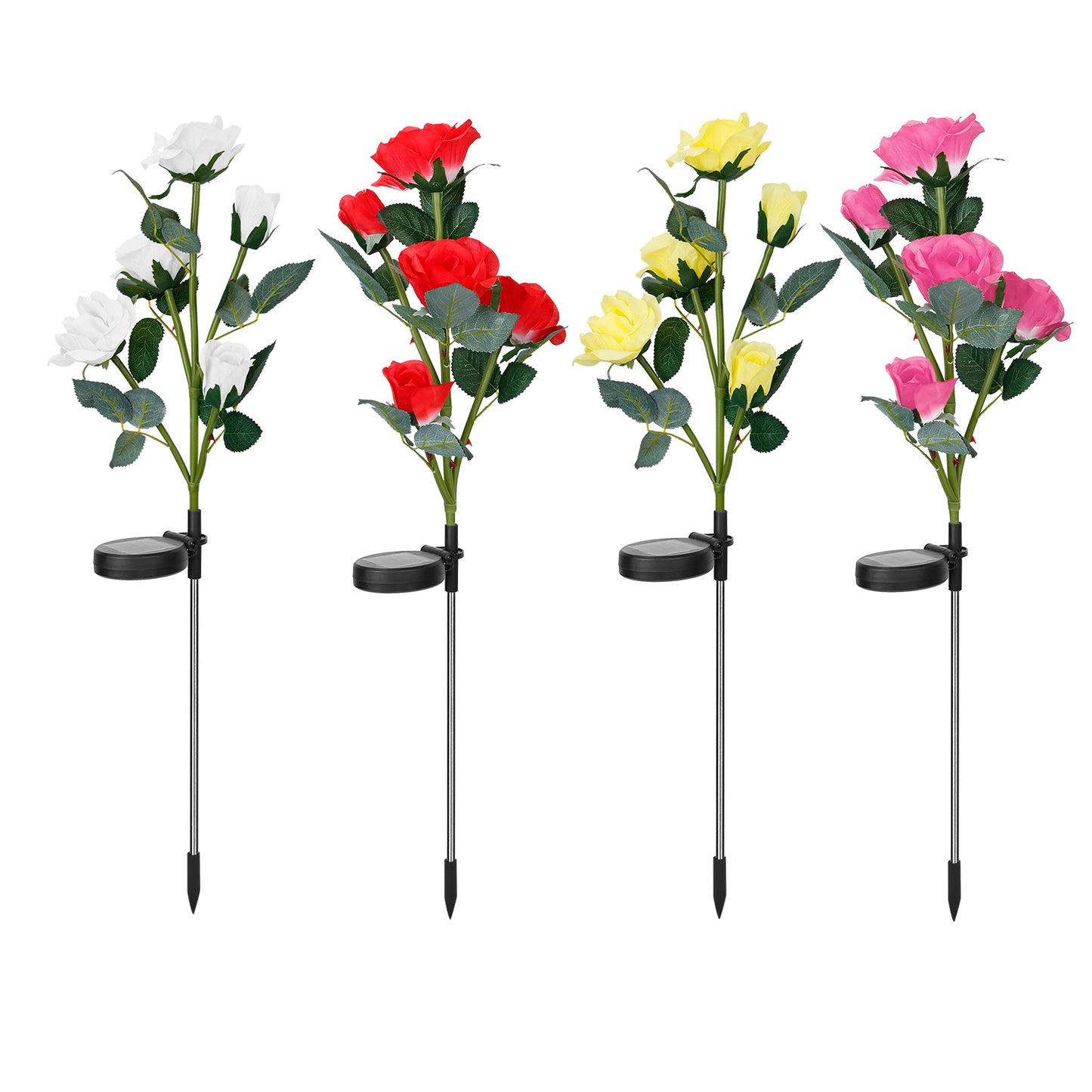 Solar Rose Flower Stake Lights - 2 Pack Outdoor Garden Decor