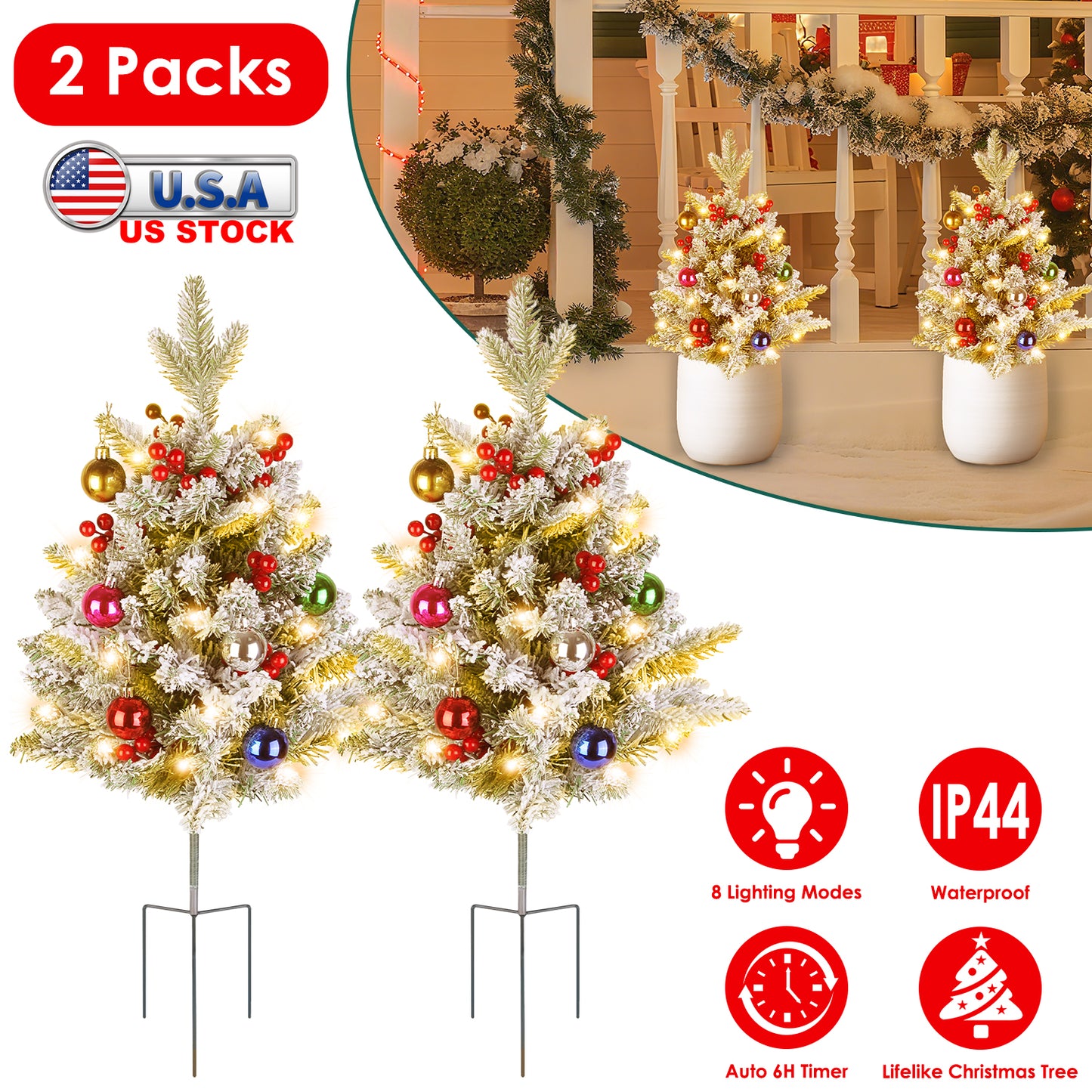 Battery Powered LED Christmas Tree Urn Filler - 2 Pack