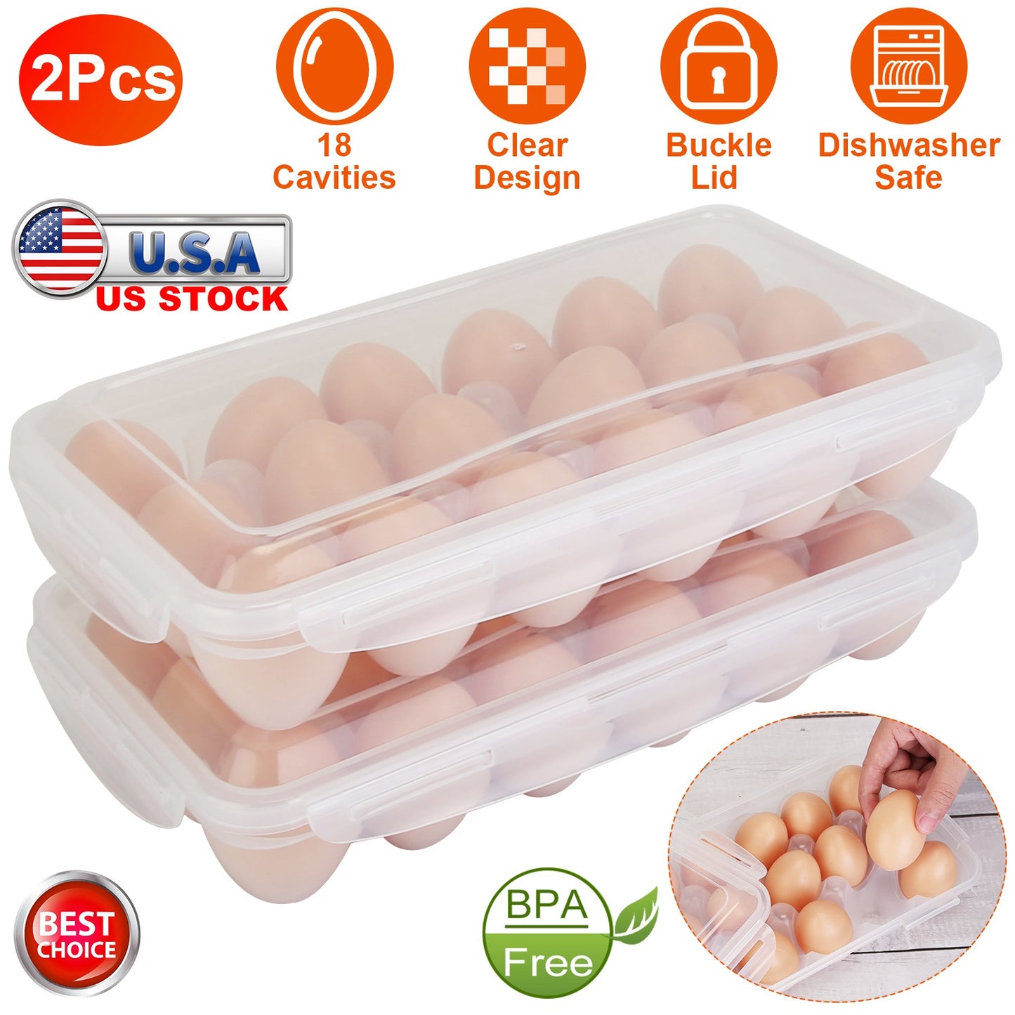 Stackable Egg Holder with Lid - 18 Cavity Storage Container