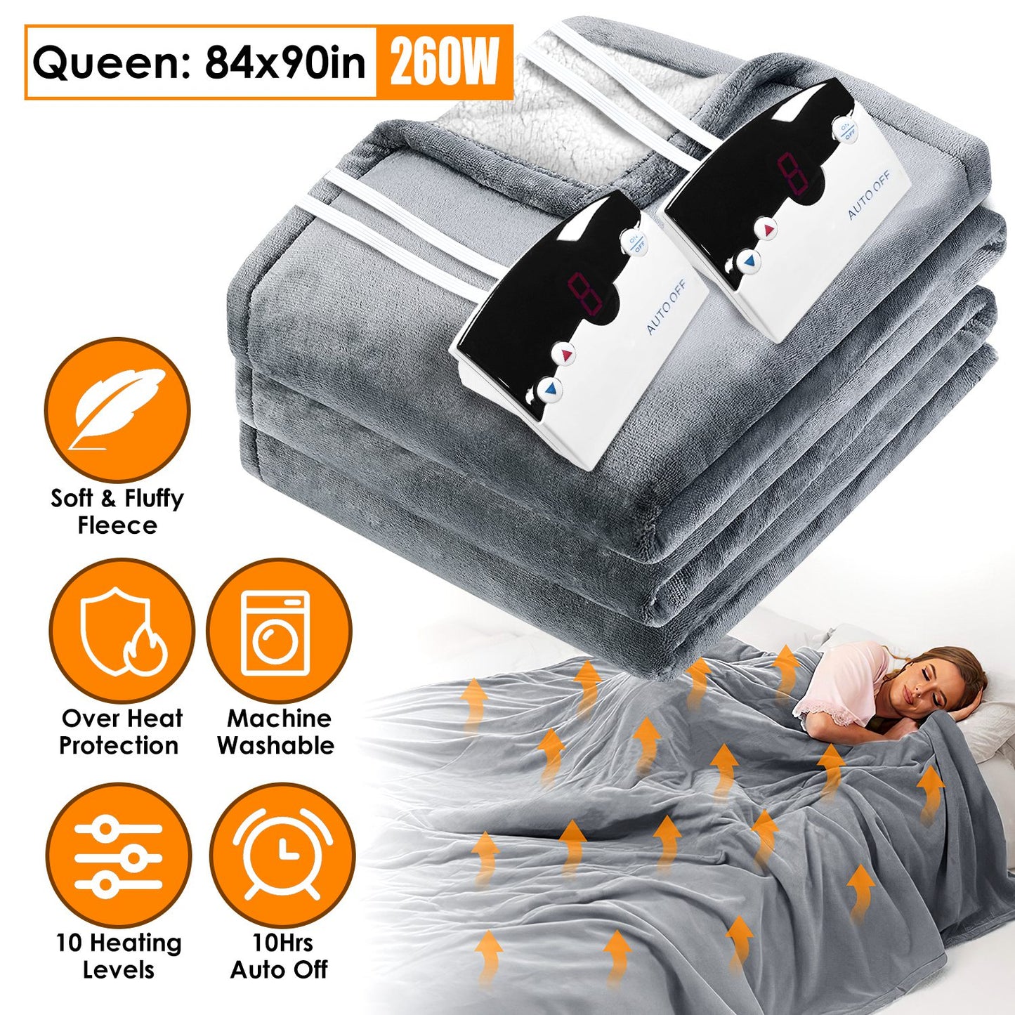 Electric Heated Fleece Blanket with Dual Controller King Size