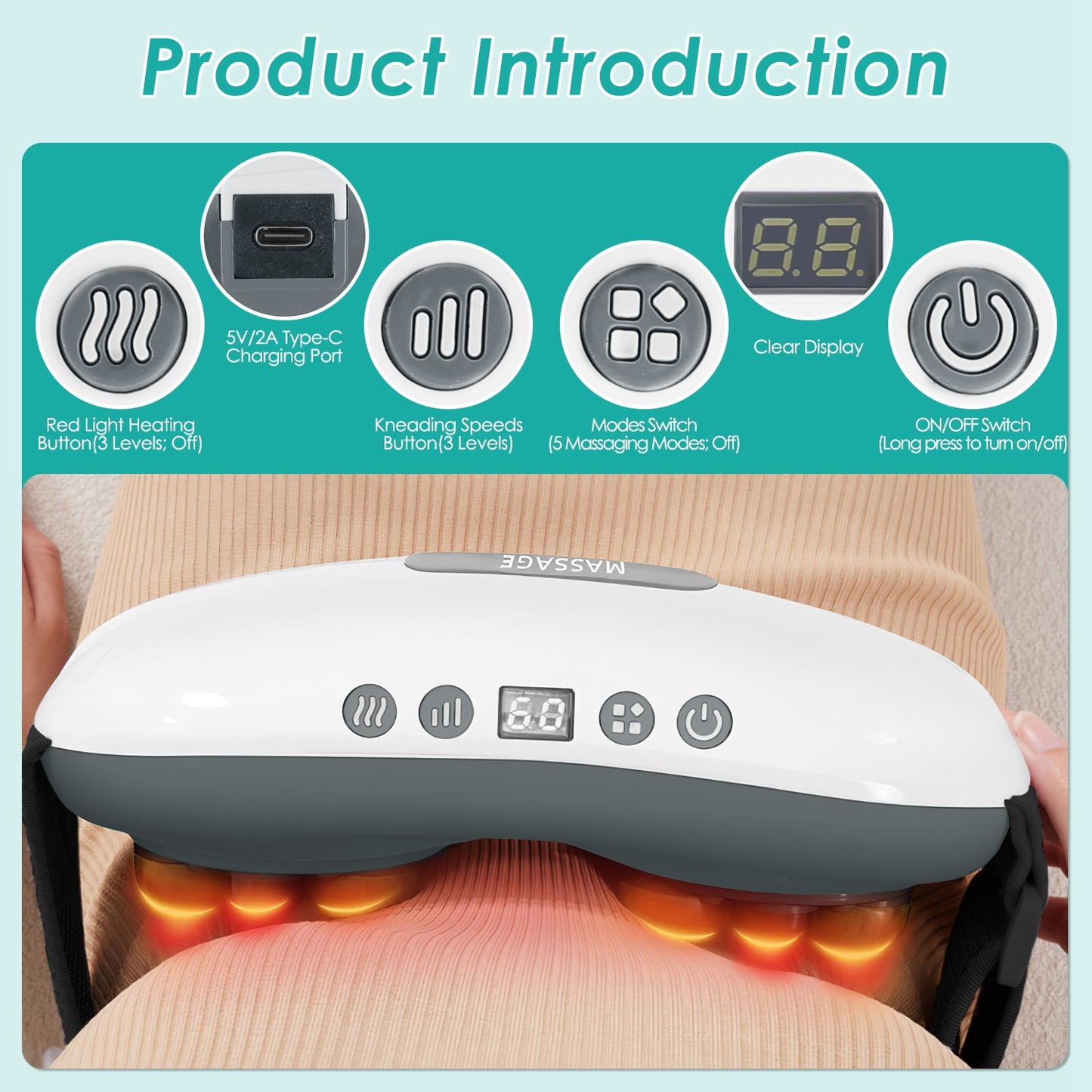 Abdominal Massager with Bian Stone, Red Light & Heat Therapy