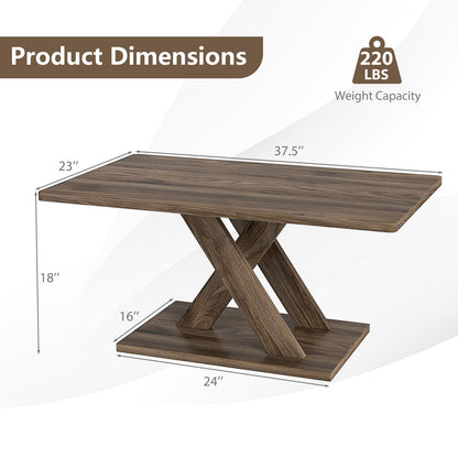 37.5 Inch Rectangular Coffee Table with Stable Base and Rubber Wood Connection for Living Room-Brown