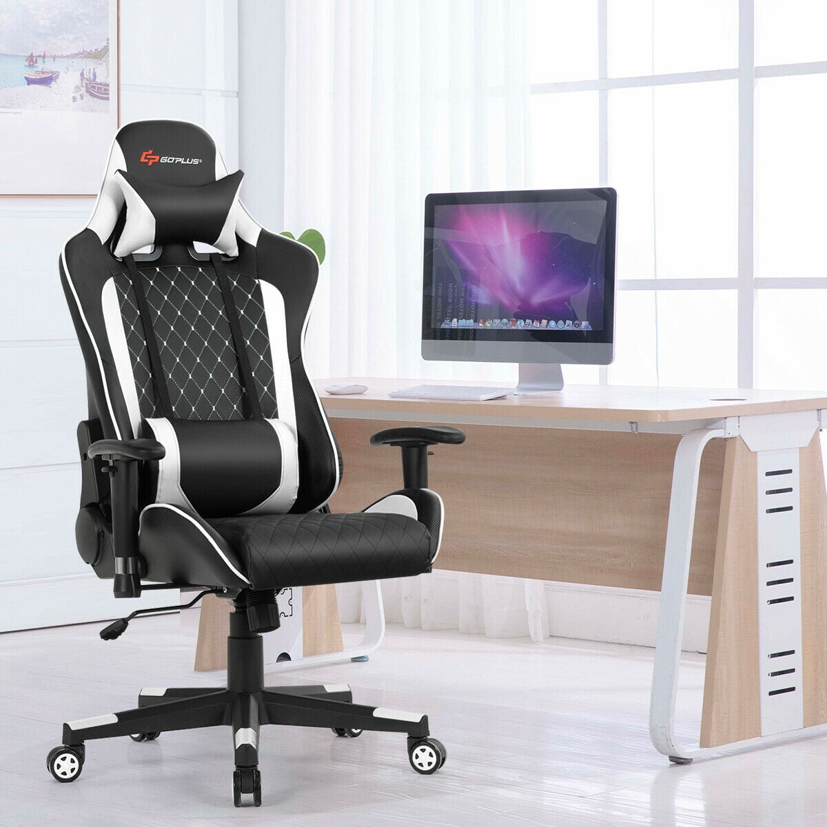 Gaming Chair with Massage Lumbar Support and Headrest
